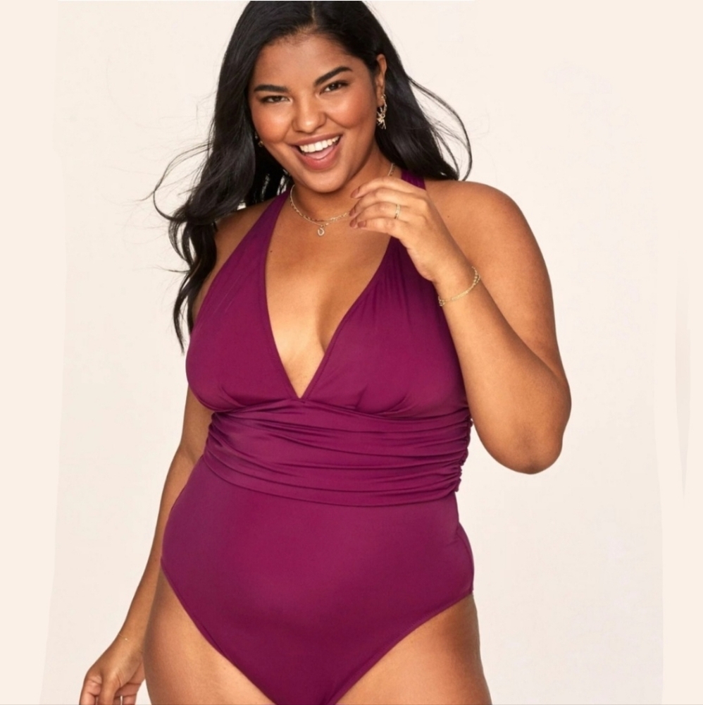 NWOT ADORE ME Monroe Dark Purple One Piece Swimsuit Size 1X V-Neck.